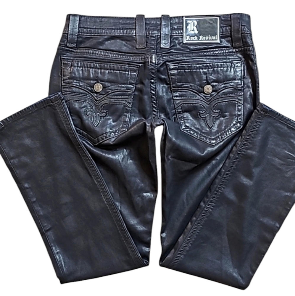 💥Rock Revival (Straight Fit) Black Biker Jeans. Men's Size: W34x34L - Picture 3 of 16